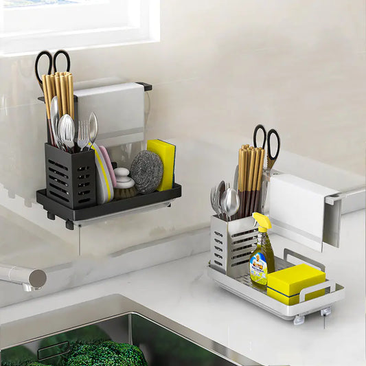 Kitchen Shelf Towel and Sponge Drain Storage Rack